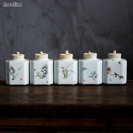 NOOLIM Ceramic Mini Cute Canister Porcelain Sealed Cans Creative Tea Caddies Portable Travel Glazed Small Food Storage Tank