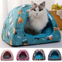 Warm Cat Bed Small Dogs Kittens House Pet Basket Cushion Sleeping Pillow Mat Tent Puppy Lounger Soft Nest Cave s Beds 211111