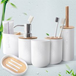 Bamboo Bathroom Accessories Sets Soap Dispenser/toothbrush Holder/tumbler/soap Dish Home Products 210423