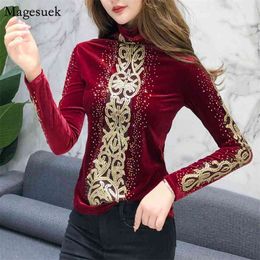 Plus Size Women Tops and Blouses Long Sleeve Velvet Shirt Al-Match Casual Slim Turtleneck Blouse Blusa 7853 210512