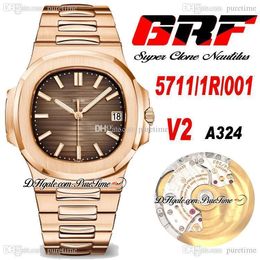 GRF V2 5711-1R-001 PP324SC A324 Automatic Mens Watch Rose Gold Brown Textured Dial Stainless Steel Bracelet Super Edition 6 Styles Watches Puretime E5