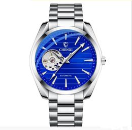 Luxury Automatic Mechanical Transparent Movement Luminous Mens Watch Tourbillon Skeleton Watches Stainless Steel Bracelet Resistant Scratch Wristwatches