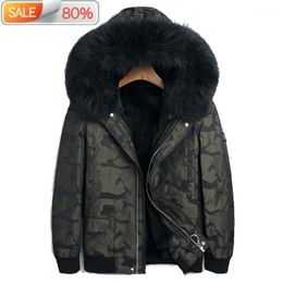 Men's Leather & Faux Winter Men Real Liner Coat Raccoon Fur Collar Camouflage Jacket Plus Size Parkas LSY0129 ND1365