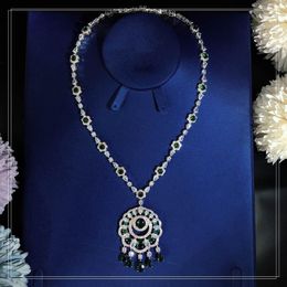 Pendant Necklaces Top Selling Brand Jewelry In 2021 High End Fashion Luxury Banquet Green Tassel Necklace Women Dance Party Water Drop