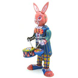 Bunny Tinplate Retro Wind-Up Toy, Rabbit Doll Beat Drum, Nostalgic Individual Ornament, for Kid Birthday Xmas Gift, Collecting, 2-2