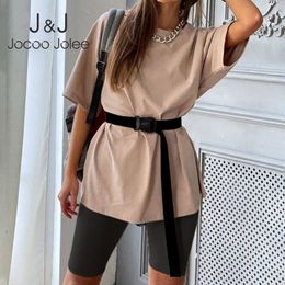 Fashion White Khaki Sexy Women Summer O Neck Short Sleeve Shirt Tops And Bodycon Shorts Bottom Suit Two Piece Sets Outfit 210518