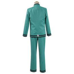 Saiki K Cosplay Uniform Kusuo no Psi Nan Blue Suit Pink Wig Handmade Hairpin Anime Costume Green Glasses Halloween Outfit Y0913