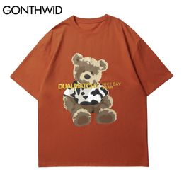 Short Sleeve Tees Shirts Men Hip Hop Streetwear Cute Bear Print T-Shirts Harajuku Casual Cotton Tshirts Loose Tops Male 210602