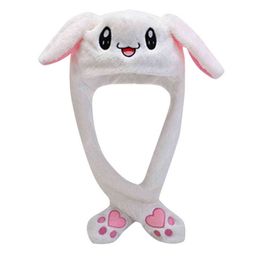 2021 Cute Rabbit Ears Beanie Plush Hat Embroidery Cartoon Kawaii Kids Girls Earflaps Wrap Warm Bunny Winter Hat Cap Gift #40 Y21111