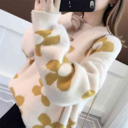 Sweater Female Loose Autumn And Winter Dress Round Neck Pullover Lazy Wind Knit Bottoming Shirt Casual Home 210427
