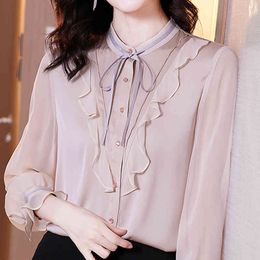 Long Sleeve Chiffon Blouse Shirt Blouse Women Blusas Mujer De Moda Ruffles Stand Collar Blouse Women Blouses Blusa E160 210426