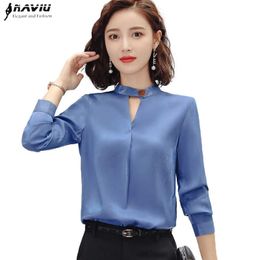 Autumn Temperament V Neck Shirt Women Fashion Long Sleeve Loose Cotton Blouses Office Ladies Plus Size Work Tops 210604