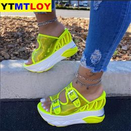 New Arrival Fashion Summer INS High Wees Sandals Women PVC Brand Casual Bright Colors Platform Beach Shoes Woman High heel X0523