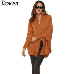 Batwing Sleeve Long Cardigan Women Sweater Autumn Winter Open Stitch Knitted Coat Streetwear Plus Size 210603