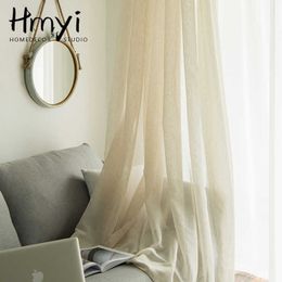 Japanese Style Linen Sheer Curtain For Living Room Bedroom Beige Tulle Curtain For Window Drapes Curtain For Kitchen Blinds 210712