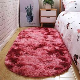 RULDGEE Ellipse Rug Simple Modern Oval Tie-dye Home Bedside Bedroom Carpet Thickened Rectangular Cute Gradient Mat 210317