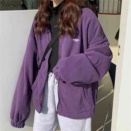 Zipper ladies winter high quality fashion Harajuku style long sleeve fleece large round neck hoodie hooded sweatshirt wholesale 210909