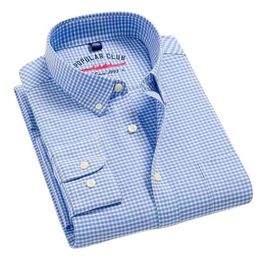 Chequered Men's Long Sleeved Plaid Shirts Casual 100% Cotton Business Mens Work Shirt Autumn Regular Fit Button Collar Man 210626