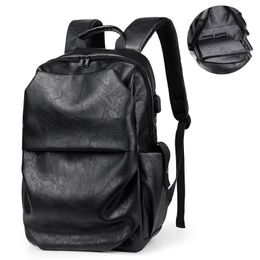 Backpack Scione Men's PU Leather Waterproof USB Charging Male Laptop Travel School Outdoor Bag Packs Teenage Student MochilaK146