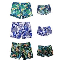 Men's Swimwear 2021 Summer Boys Shorts Baby Kids Children Bandage Swimming Trunks Father And Son Swimsuit Dad Print Beach