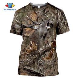 SONSPEE Summer Casual Men's t shirts Camo Hunting Animal Deer head 3D T-shirt Fashion Streetwear Women Pullover Short sleeve Tee 210322
