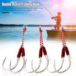 20Pc Cast Jigs Assist Hook Head Fishing Barbed Double With Rope Lure Slow Fast ging Fish Tackle