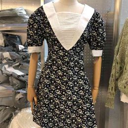 Korobov Korean New Chic Flower Print Women Dress Summer Sweet Dresses High Waist Puff Short Sleeve Patchwork Vestidos 210430