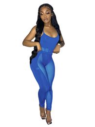 New Summer Women Tracksuits Club Clothes Mesh Two Piece Set Sleeveless Sheer Romper Onesies+Pants Matching Casual See Through Suits Sexy Nightclub Wear Bulk 6975