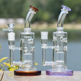 7.9 inch Violet Straight Oil Burner Hookah Water Glass Pipe Colorful Smoking Glass Beaker Percolator Bong Fristted Disc Shisha Tobacco Dab Rig Pipes 14mm Female Joint