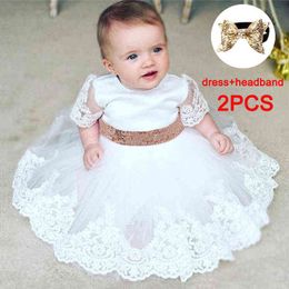 2021 Summer White Infant 2 1 Year Birthday Dress For Baby Girl Clothes Sequin Dress Princess Dresses Party Ceremony Costumes G1129