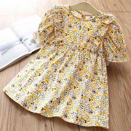 Fashion Summer 2 3 4 6 8 9 10 11 12 Years Children Short Sleeve Full Print Floral Flower Cotton Dresses For Baby Kids Girls 210625