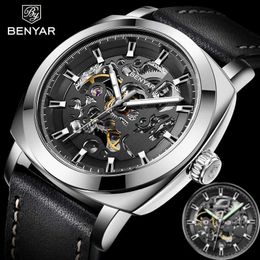 2021 New BENYAR Automatic Mechanical Watch Top Luxury Brand Watches Men's Business Fashion Leather Strap Waterproof Wristwatches Q0902