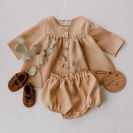 2Pcs Korean Baby Cotton Cardigan Clothes Set Infant Girl Long Sleeve Bow Top and Pant Spring Children Outfits 210615