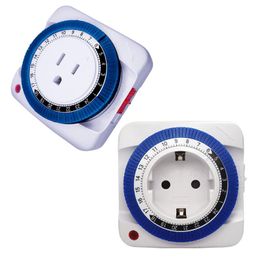 Timers 125V EU/US Plug Mechanical Program Timer Switch Socket 24 Hour Wall Outlet Protector Energy Saveing