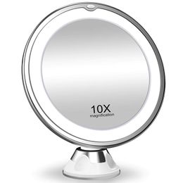 8'' Flexible Makeup Mirror 10X Magnifying with LED Light Touch Screen Vanity Portable Dressing Table Cosmetic Compact Tool
