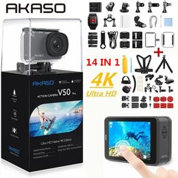 AKASO V50 Pro native 4K/30fps 20MP WiFi -Actionkamera mit EIS -Touchscreme Einstellbarer Blickwinkel 30m wasserdichte Sportkamera 210319