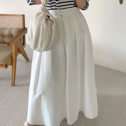 High Waist Solid Colour Pleated Half-body Ankle-Length Skirt Women White Fashion Casual Spring Summer 16F0802 210510