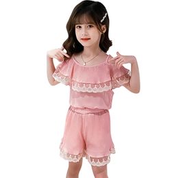 Clothes For Girls Lace Tshirt + Short Clothing Summer Children Girl Casual Style Children's Tracksuits 210527