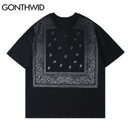 T-Shirts Streetwear Bandana Paisley Pattern Print Tees Shirt Cotton Summer Hip Hop Casual Harajuku Loose Tshirts Tops 210602