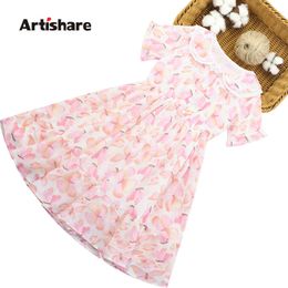 Girl Dresses Butterfly Pattern Girl Party Dress Summer Children Dresses Casual Style Clothes For Girls 6 8 10 12 14 Q0716