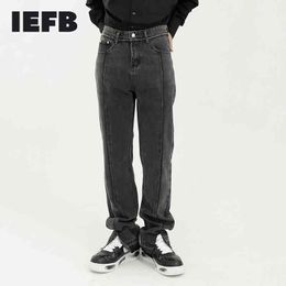 IEFB Spring Black Jeans For Men Korean Streetwear Fashion Denim Pants Slit Jeans For Male Vintage Loose Straight 9Y5056 210524