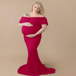 Maternity Dresses Sheath Ruffle Collar Off Shoulder Sleeveless Maxi Long Dress Clothes For Po Shoot Pography Props Vestido
