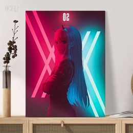 Canvas Painting Zero Two 002 DARLING In The FRANXX Neon Anime Posters Wall Decor Wall Art Picture Room Decor Home Decor Y0927