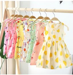 Girls Summer Dress Sleeveless Cotton Poplin Fabric Cute Print Vest Skirt nightgown clothing 2-8T kids baby clothes travel floral Nightwear
