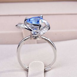 Real 925 Sterling Silver Ring for Women Wedding Engagement Gift Bule Gemstone Fine Jewelry 925 Original Topaz Wedding Rings