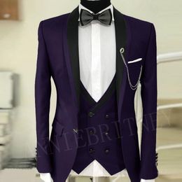 Purple Men's Suit For Wedding Custom Made Groom Tuxedo Jacket With Pants Vest Evening Party Men Blazer 2021 Suits & Blazers