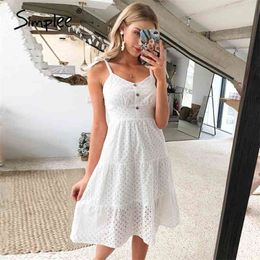 Simplee Casual white women summer beach dress Bow-knot spaghetti embroidery female midi dress backless holiday dress vestidos 201025