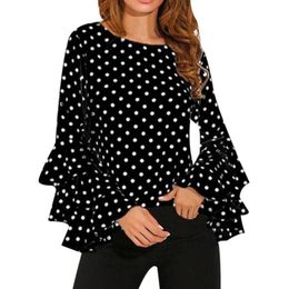 white black blouses dots Australia - Women's Blouses & Shirts 2021 Women Blusas Polka Dot Print Flare Sleeve O-neck Long Chiffon Blouse Tops Korean White Black