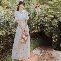 Fashion Designer Runway Summer Dress Women's V-Neck Jacquard Embroidered Cotton Party Long 210520