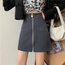 High Waist Skirts Womens Solid Zipper Slim Cute Fashion Vintge Leisure College A-line Skirt Black Gray Faldas 210506